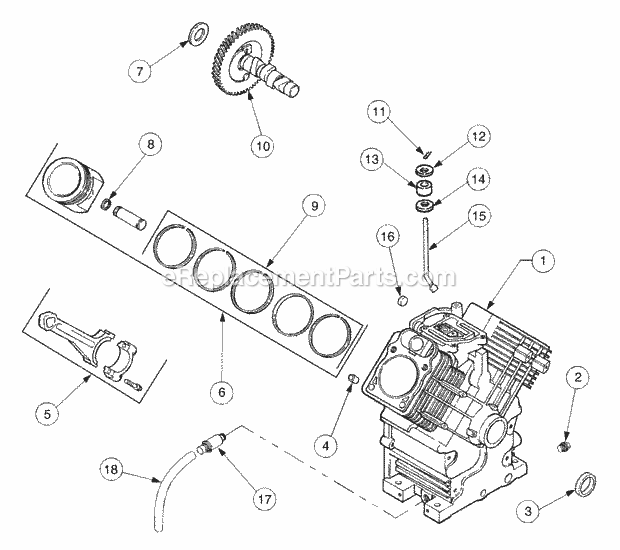 Crankcase Diagram and Parts List for 2206 13A-298M100 Cub Cadet Lawn Tractor